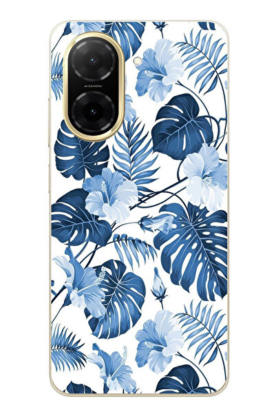 TechTree Redmi A5 Compatible Blue Leaf and Flower Patterned Printed Silicone Case
