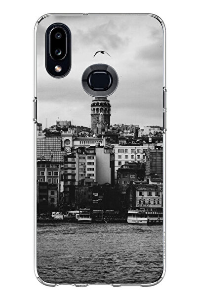 TechTree جراب سيليكون متوافق مع هاتف سامسونج جالاكسي A10S مع مناظر برج غالاتا والبحر مطبوع