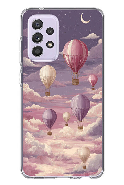 TechTree حافظة سيليكون متوافقة مع هاتف سامسونج جالاكسي A72 باللون الأرجواني السماوي والبالون الطائر مطبوع