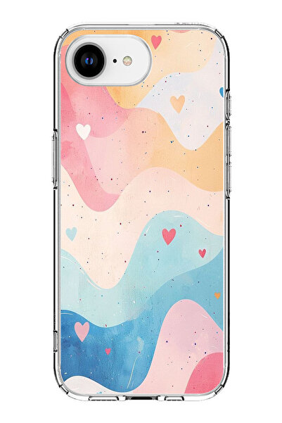 TechTree حافظة سيليكون متوافقة مع هاتف iPhone 16E بألوان باستيل ومموجة وقلب م...