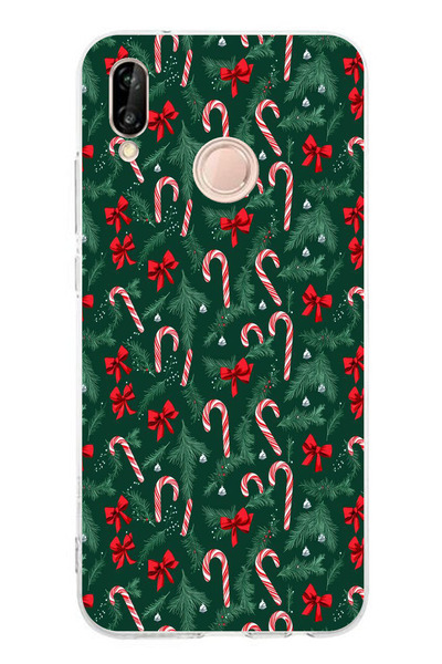 TechTree Huawei P20 Lite Compatible Christmas Tree and Candy Cane Printed Silicone Case