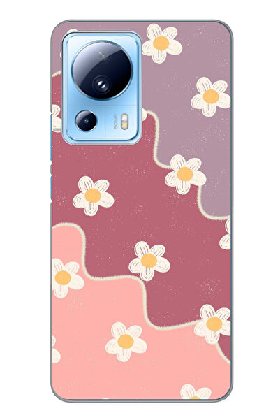 TechTree حافظة سيليكون متوافقة مع هاتف Xiaomi Mi 13 Lite بلون الورد المجفف والليلكي المموج مطبوع