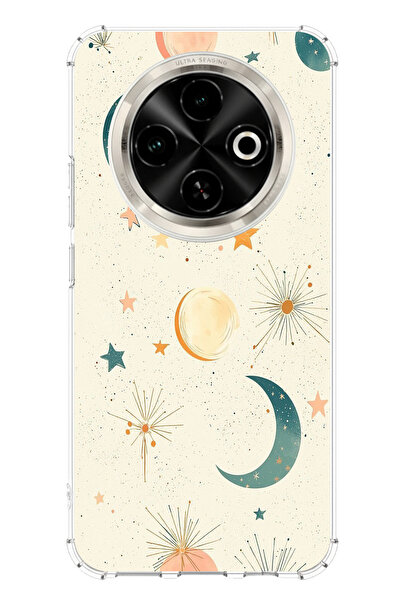 TechTree حافظة سيليكون متوافقة مع هاتف Tecno Spark 30C ذات خلفية كريمية وقمر ...