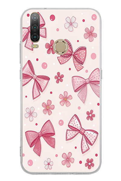 TechTree حافظة سيليكون متوافقة مع جهاز General Mobile GM 10 باللون الوردي، على شكل زهرة ونقاط مطبوع