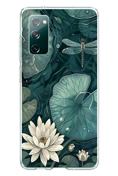 TechTree حافظة سيليكون متوافقة مع هاتف سامسونج جالاكسي S20 FE باللون الأخضر على شكل زهرة اللوتس واليافوت مطبوع