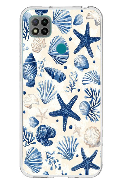 TechTree Printed Silicone Case Compatible with Redmi 9C / 10A with Blue Sea Shell and Star Pattern