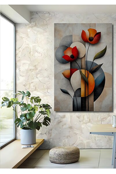 Teona Ahşap Soyut Geometrik Lale Yağlı Boya Görünümlü Ahşap Dekoratif Ev,Antr...