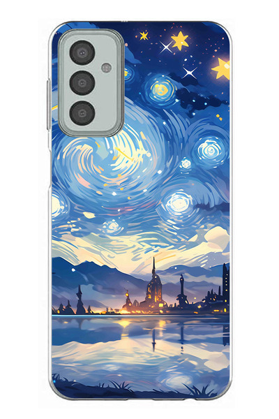 TechTree حافظة سيليكون متوافقة مع هاتف Samsung Galaxy M13-M23 ذات السماء المرصعة بالنجوم وصورة مدينة مطبوع