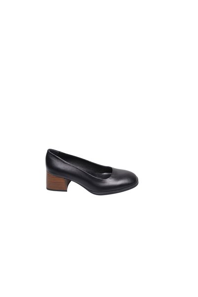 Lady Mia Women's Black Inner-Outer Genuine Leather 5 cm Heeled Classic Shoes - Pera