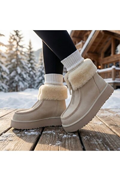 ÇİĞDEM KUNDURA Volto Önden Fermuarlı Kürklü Süet Kadın Kısa Bot