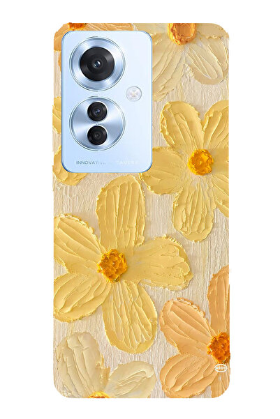 TechTree حافظة سيليكون متوافقة مع هاتف OPPO Reno 11F بلون أصفر ديزي مطبوع