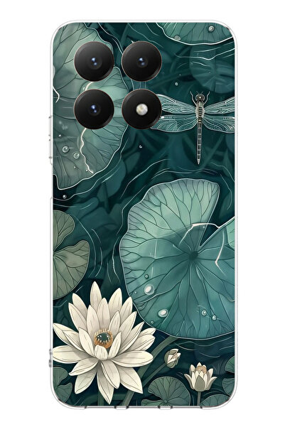 TechTree حافظة سيليكون متوافقة مع هاتف Xiaomi Mi 15T PRO على شكل زهرة اللوتس والضفدع مطبوع