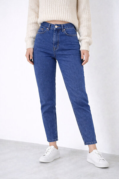 DELDNM Betty Women's Dark Blue High Waist Mom Jean Comfortable Stretch Fabric Durable Jeans