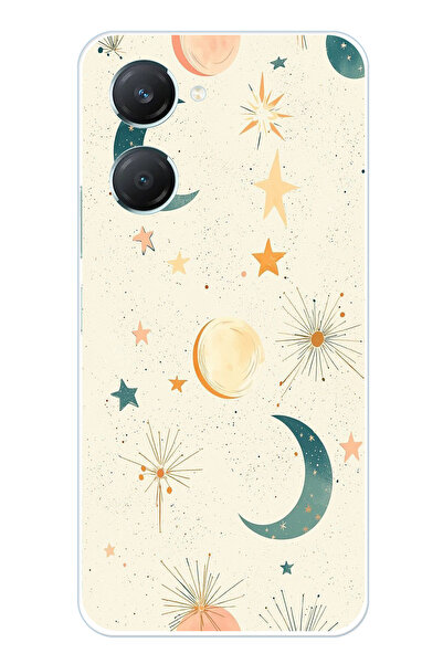 TechTree حافظة سيليكون متوافقة مع هاتف Vivo Y18 ذات خلفية كريمية وقمر ونجمة م...