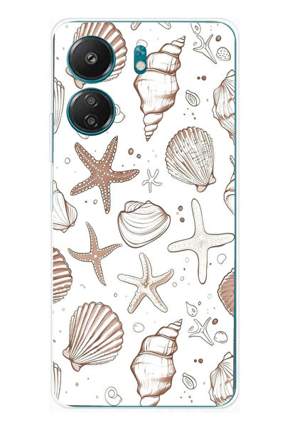 TechTree حافظة سيليكون مطبوع متوافقة مع هاتف Redmi 13C مع نجم البحر البني والصدف