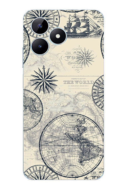 TechTree حافظة سيليكون متوافقة مع هاتف Realme Note 50 وخرائط العالم القديمة و...