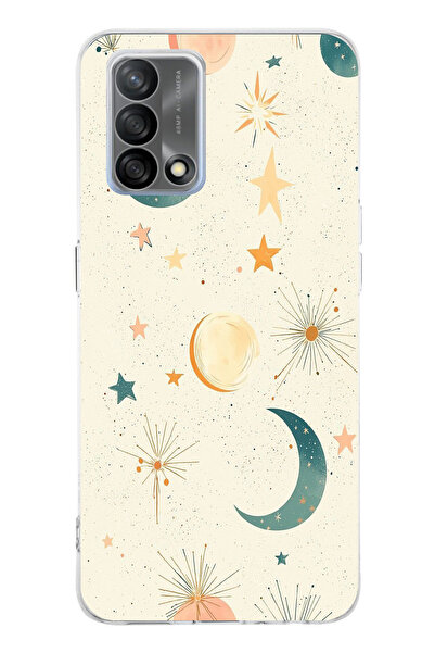 TechTree حافظة سيليكون متوافقة مع هاتف OPPO A74 ذات خلفية كريمية وقمر ونجمة م...