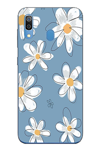 TechTree حافظة سيليكون متوافقة مع هاتف سامسونج جالاكسي A20-A30 باللون الأزرق ديزي جاردن مطبوع