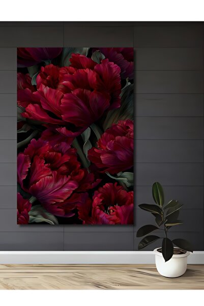 Teona Ahşap Bordo Güllü Yağlı Boya Görünümlü Lüks Ahşap Dekoratif Ev,Antre,Sa...