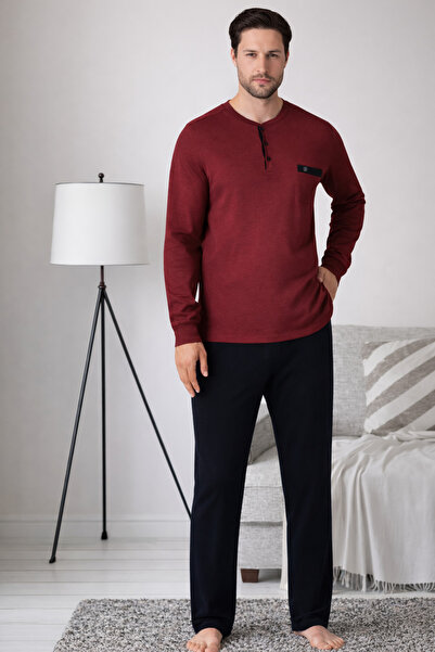 Erse Men's Pajama Set – 100% Cotton, High-Quality Interlock Fabric - Burgundy - Olive Green - Gray