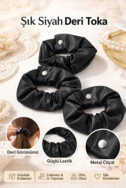 Vi Caro مظهر جلدي مشبك شعر سكرنشي |   مشبك شعر نسائي، مشبك أنيق مع مشبك مطاطي 3 قطع