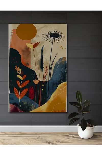 Teona Ahşap Bohem Botanik Sanatçı Yaprakları Yağlı Boya Görünümlü Dekoratif A...