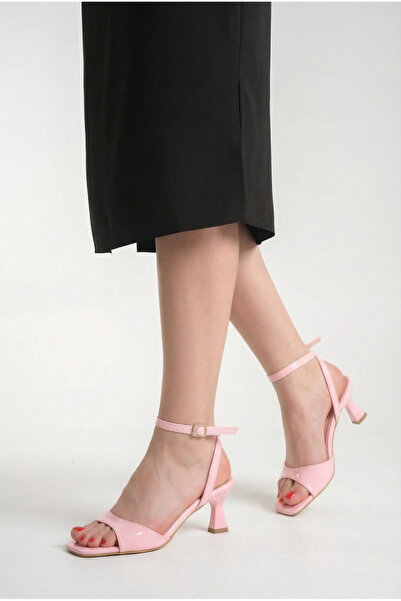 Long Star Sandale roz cu toc mic pentru femei – Piele sintetică din piele lăc...