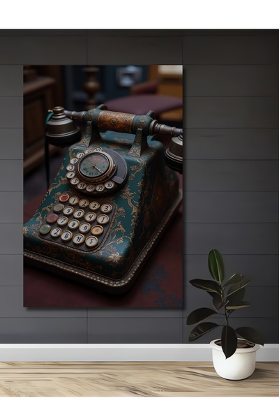 Teona Ahşap Retro Telefon Yağlı Boya Görünümlü Ahşap Dekoratif Ev,Antre,Salon...