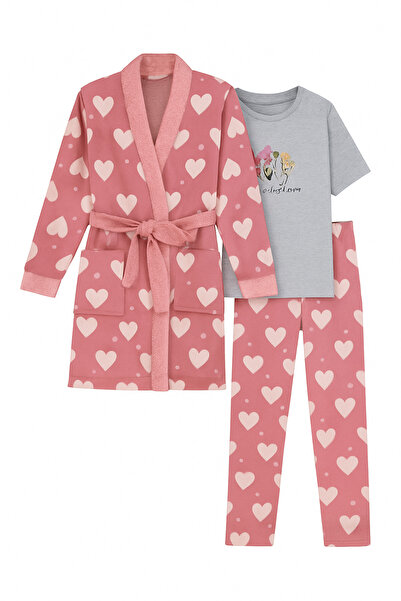 turkish طقم منزلي نسائي 3 قطع بنقشة قلوب – تصميم ناعم وراحة يومية