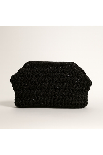 BY AKTEPE STORE Mango Model El Örgüsü Pullu Deri Tabanlı Burslu Clutch Çanta ...
