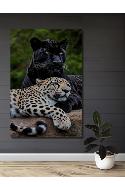 Teona Ahşap Aslan Kaplan Çifti Yağlı Boya Görünümlü Ahşap Dekoratif Ev,Antre,...