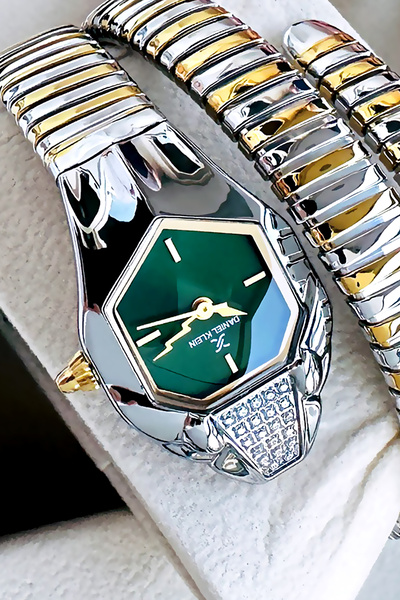 Daniel Klein ساعة يد نسائية طراز Snake - سوار فولاذي ذهبي وفضي مقاوم للماء - هدية سوار معصم DKBY2054C3