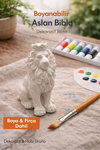 WeSank Boyanabilir Aslan Biblo – Boya ve F?rça Dahil – Dekoratif Hobi Objesi