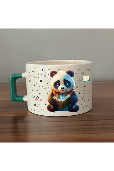 Kırtasiye Ofisi الباندا الحزينة - المهنة: طالب، كوب هدية مربع الشكل بمقبض أخض...