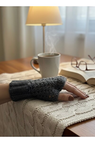 MC Boutique Bohem Tarz Örgü Parmaksız Gri Çift Eldiven