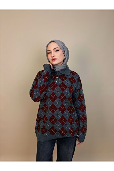 luazul Polo Neck Plaid Patterned Sweater
