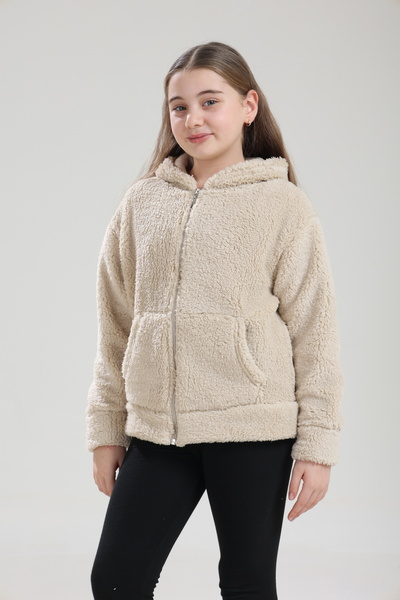 Tight Lady Girl's Plush Thick Textured Welsoft Winter Kangru Pocket Hooded Zi...