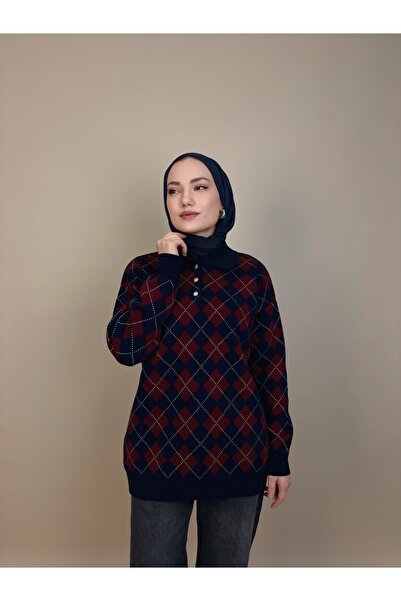 luazul Polo Neck Plaid Patterned Sweater