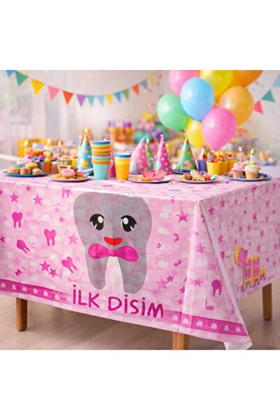 happyevents İlk Dişim Masa Örtüsü Pembe Desenli – Parti & Diş Buğdayı Masa Ör...