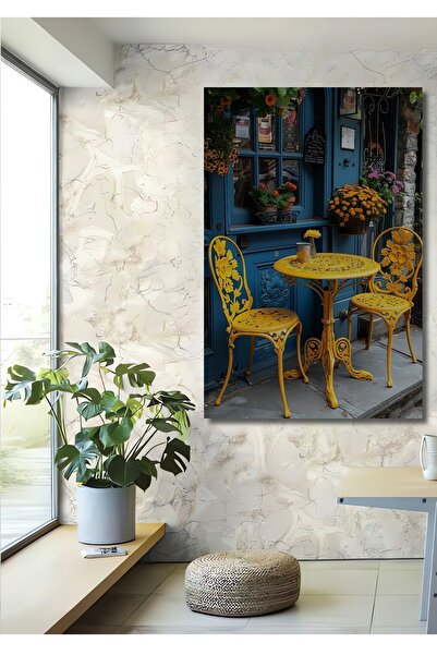 Teona Ahşap Sarı Ferforje Masa Sandalye Seti Yağlı Boya Görünümlü Ahşap Dekor...