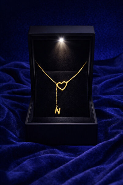 KAR DİAMOND 925 Ayar Gümüş Altın Kaplama Kalp Kişiye Özel Harf Kolye Sertifik...