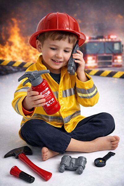 Akar İtfaiye Seti Eğitici Rol Yapma Oyunu Kırmızı Kasklı Büyük Boy