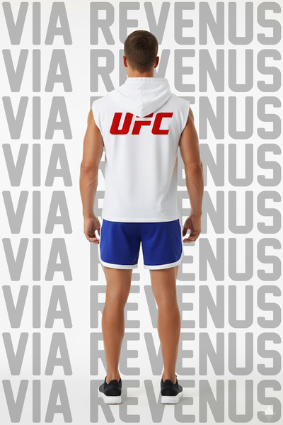 Vordevia مجموعة تي شيرت رياضي بدون أكمام من UFC مطبوع بغطاء رأس وطقم شورت ريا...