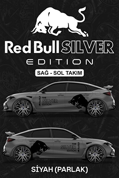 Stikacar RED BULL SILVER EDITION STİCKER - Yan Gövde Kaplama Seti