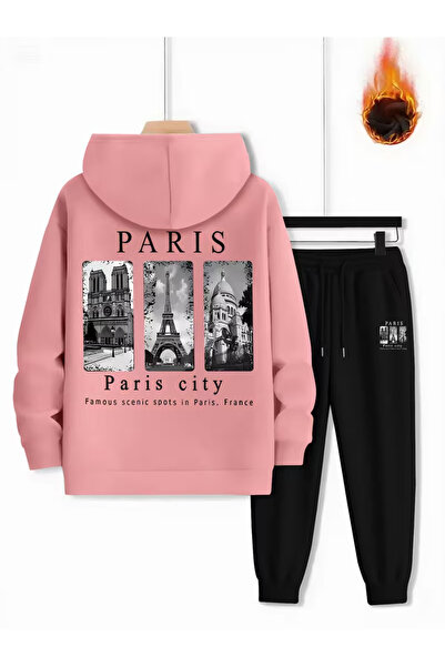 PENTHİLUS Unisex Pa Design Printed 3 Thread Ş Fleece-Lined K Hooded Tracksuit Set