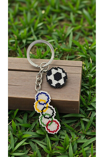 SEARD Miyuki Beads Handmade Olympic Flag and Soccer Ball Keychain/Bag Charm