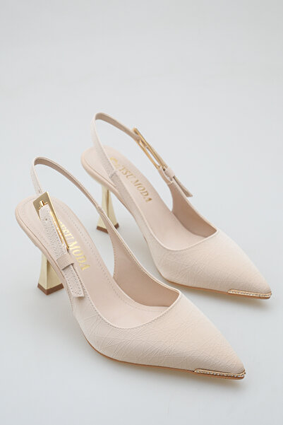 Sena Stil حذاء نسائي أنيق بكعب عالٍ وتصميم خاص مفتوح من الخلف مع إبزيم جانبي