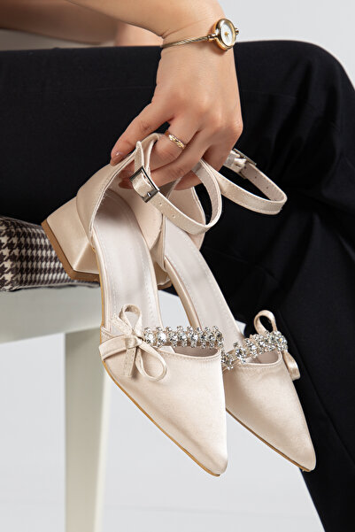 mysticaluxe Shoes حذاء نسائي للسهرة بتفاصيل حجرية كعب 3 سم Y05