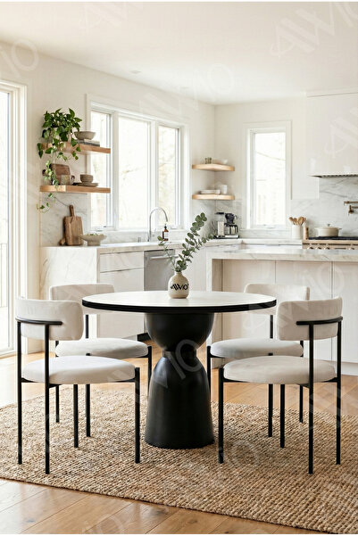 AVVİO Redoro Serisi Vazo Ayak Bohem 4'lü Teddy Sandalye 90x90 Masa Sandalye T...