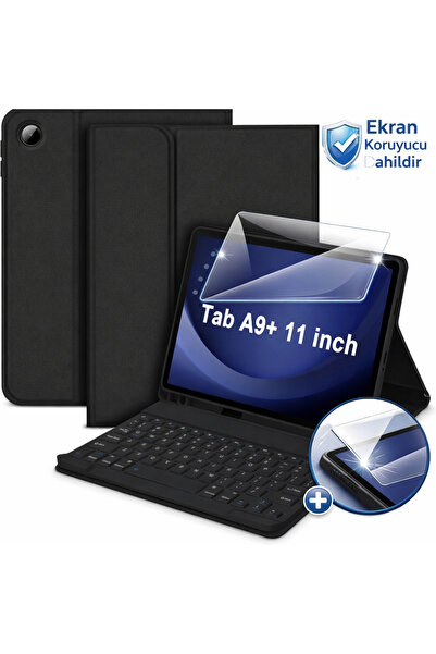 Novatis Samsung Galaxy Tab A9 Plus 11 Bluetooth Klavyeli Kalem Bölmeli Tablet Kılıfı + Ekran Koruyucu Set